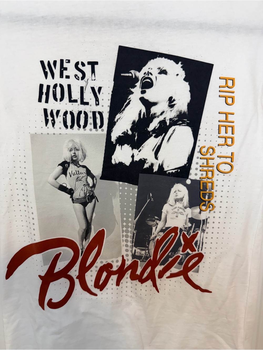 Blondie White Graphic T-shirt - Band Photo Print